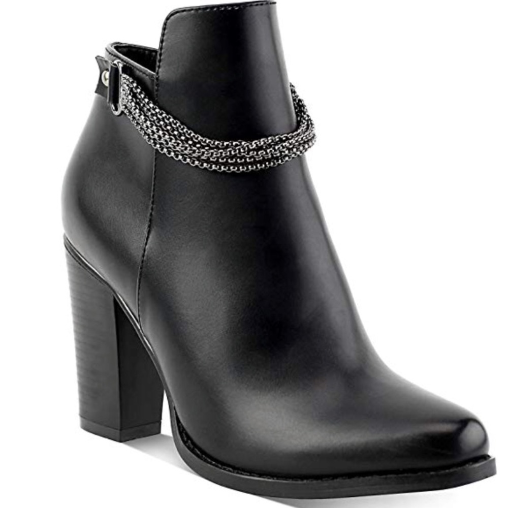 Ladies multi ankle chain chunky heels booties - Picture 8 of 8